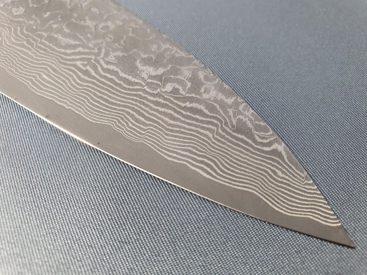 Takeshi Saji R2 Diamond Finish Damascus TCA Japanese Chef's Bunka Knife  180mm with Blue Turquoise Handle