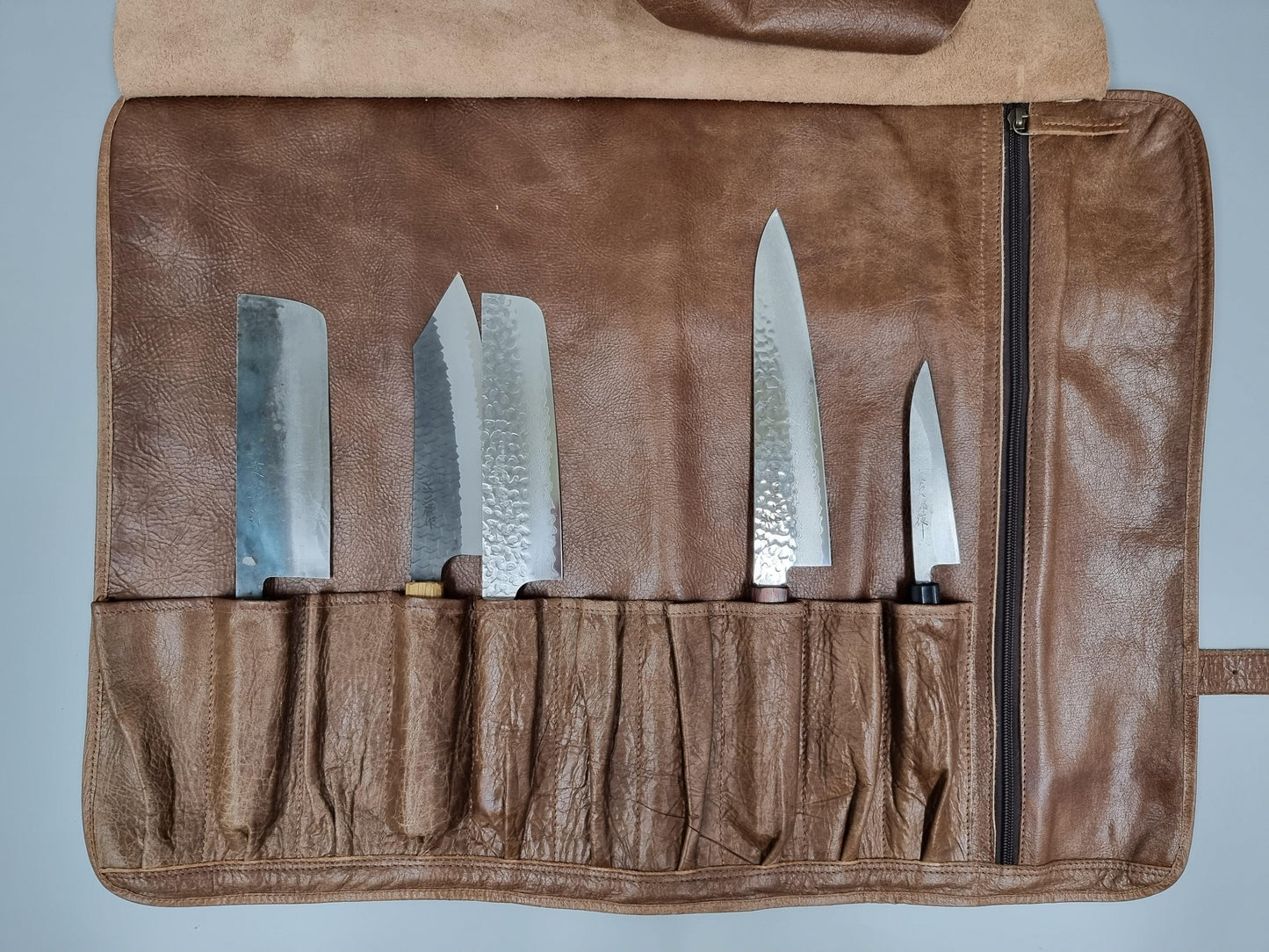 Handmade Leather Knife Roll for 10 Knives - Brown or Black - The Sharp Chef