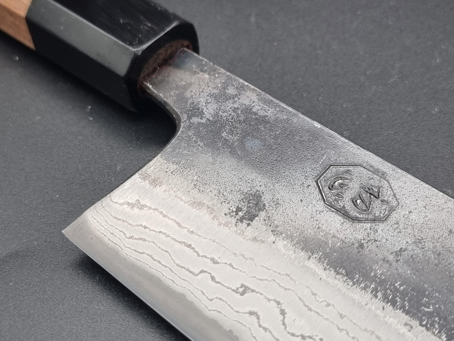 Hatsukokoro Kumokage Blue #2 Kurouchi Damascus Nakiri - The Sharp Chef