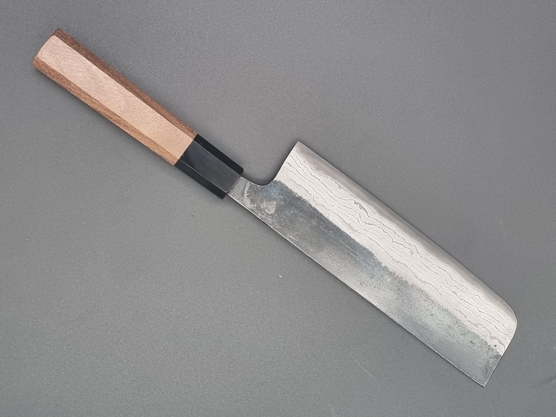 Hatsukokoro Kumokage Blue #2 Kurouchi Damascus Nakiri - The Sharp Chef