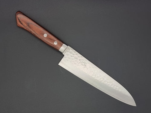 Masutani VG1 Hammered Damascus 180mm Gyuto with Brown Handle - The Sharp Chef