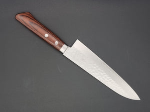 Masutani VG1 Hammered Damascus 180mm Gyuto with Brown Handle - The Sharp Chef