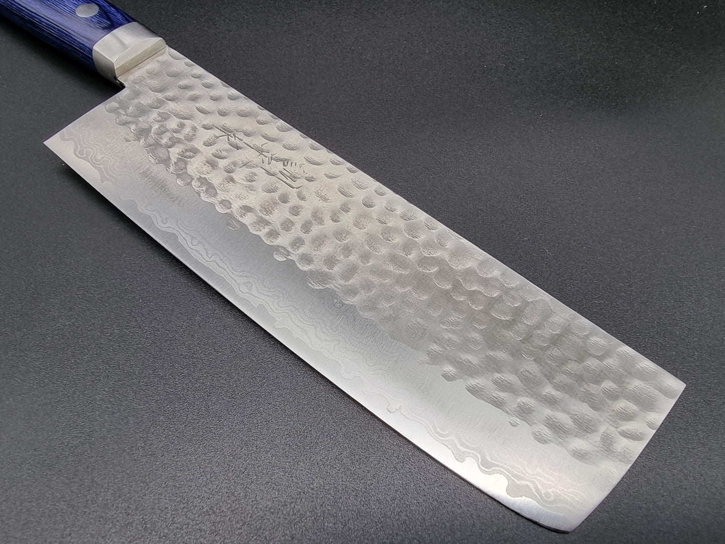 Masutani VG10 Hammered Damascus 165mm Nakiri with Blue Handle - The Sharp Chef