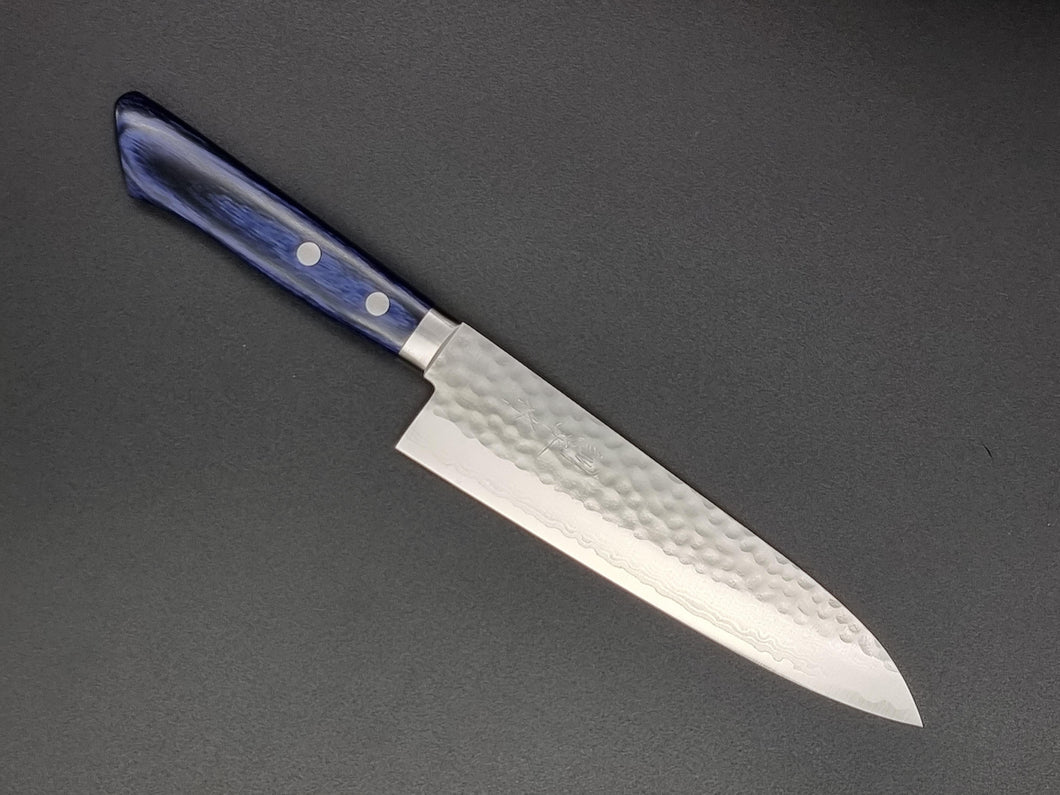 Masutani VG10 Hammered Damascus 180mm Gyuto with Blue Handle - The Sharp Chef