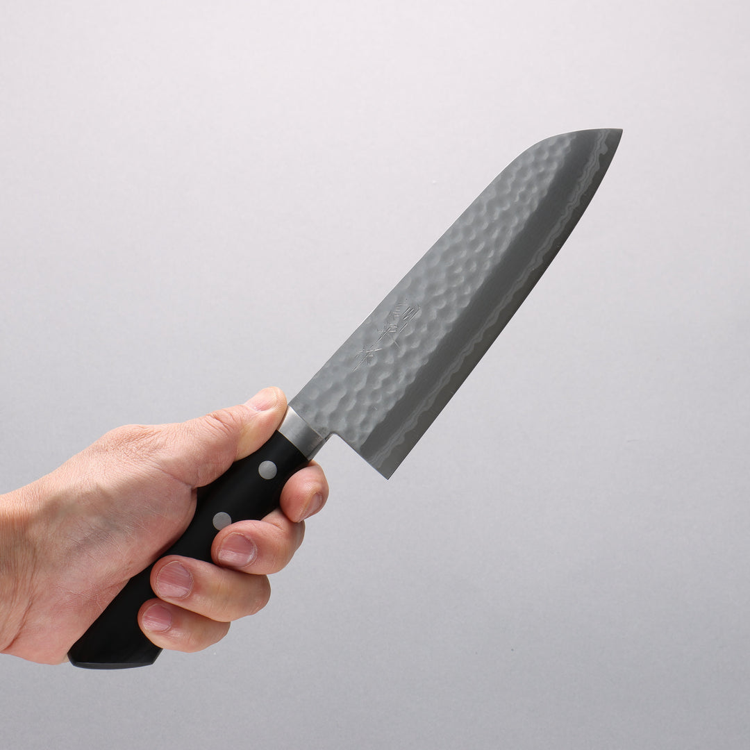 Masutani VG10 Hammered Damascus 170mm Santoku with Black Handle