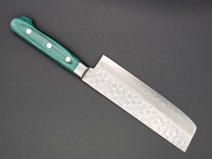 Sakai Takayuki VG10 17 Layer Hammered Damascus 160mm Nakiri with Green Handle - The Sharp Chef