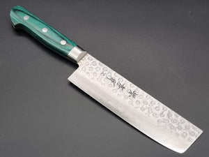 Sakai Takayuki VG10 17 Layer Hammered Damascus 160mm Nakiri with Green Handle - The Sharp Chef
