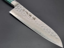 Sakai Takayuki VG10 17 Layer Hammered Damascus 170mm Santoku with Green Handle - The Sharp Chef