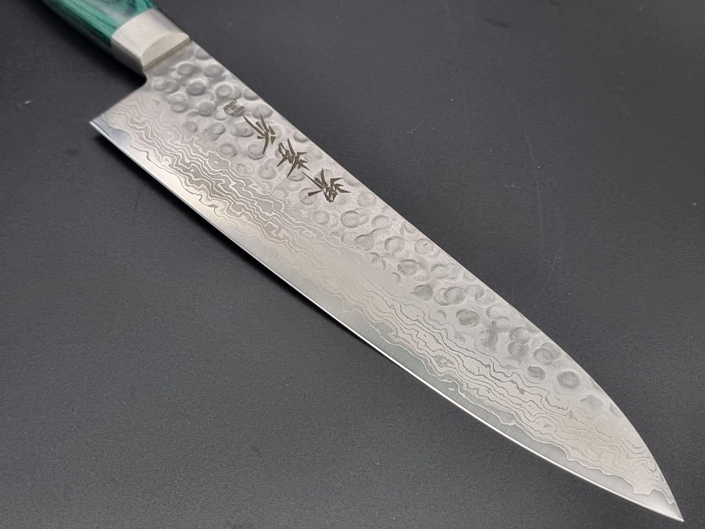 Sakai Takayuki VG10 17 Layer Hammered Damascus 180mm Gyuto with Green Handle - The Sharp Chef