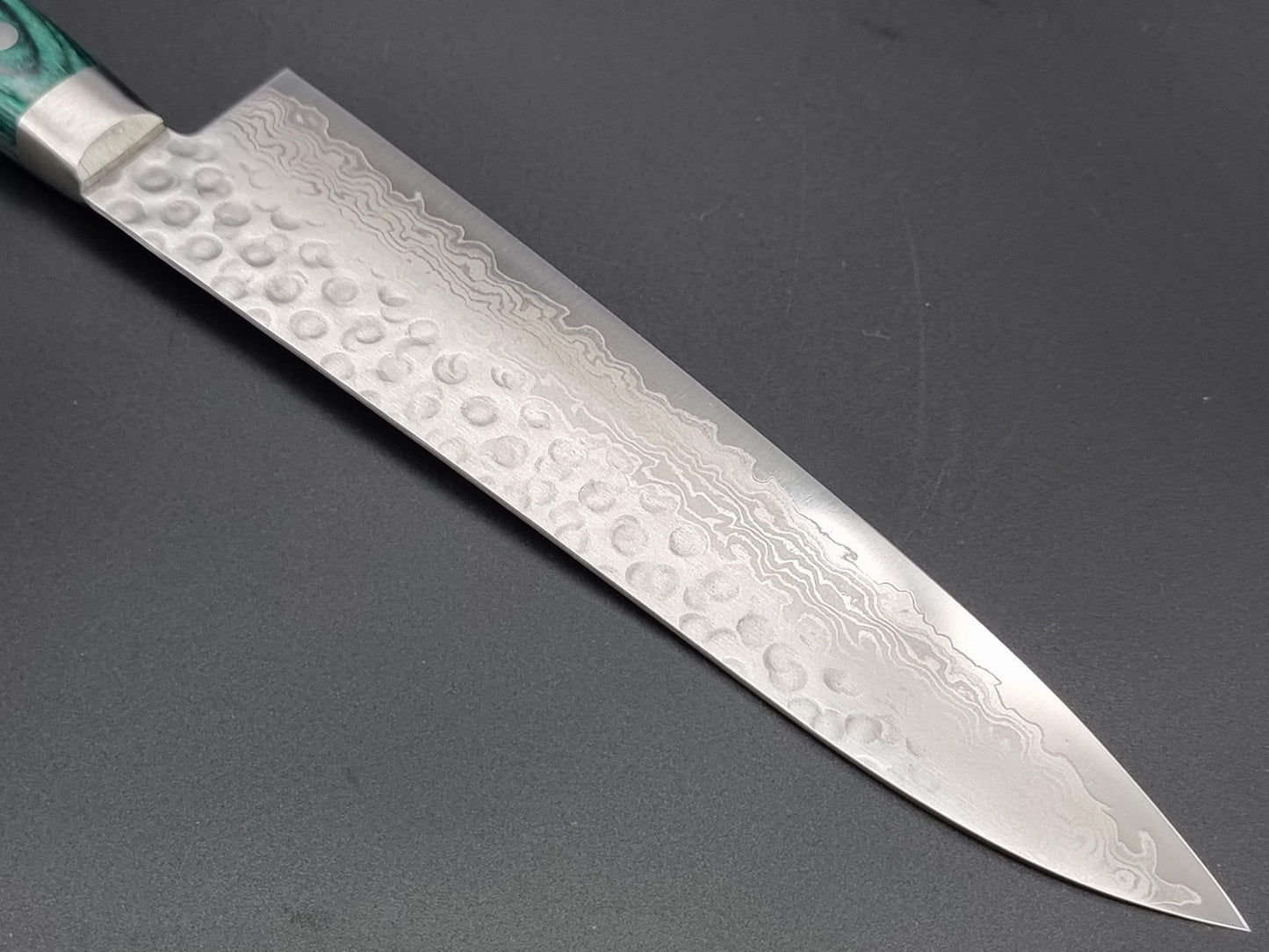 Sakai Takayuki VG10 17 Layer Hammered Damascus 180mm Gyuto with Green Handle - The Sharp Chef