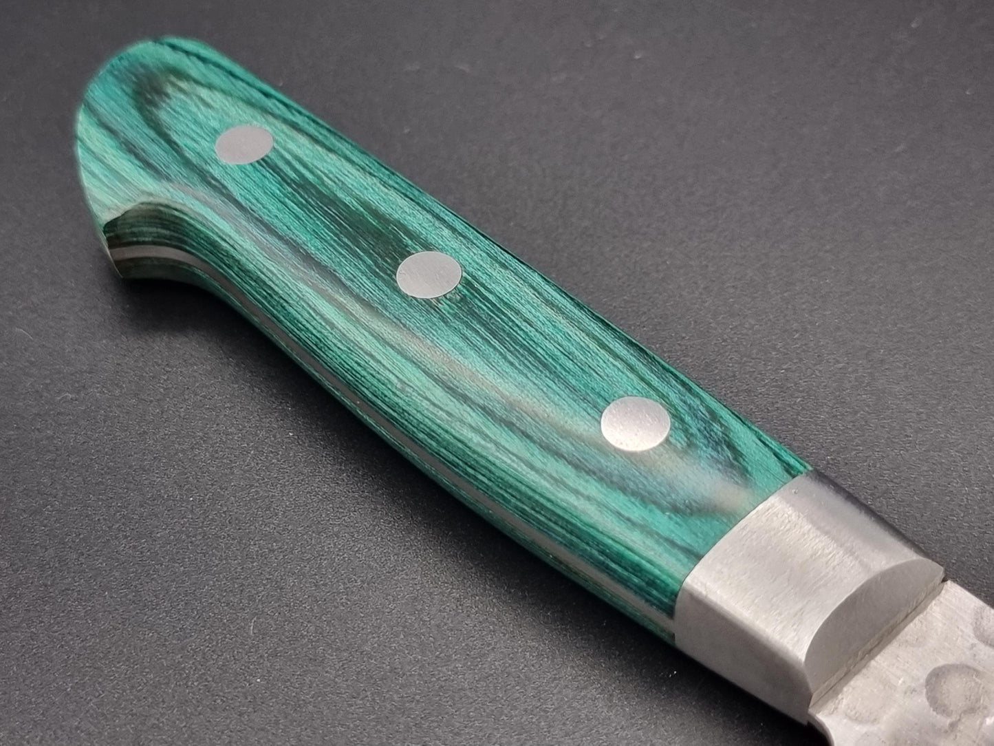 Sakai Takayuki VG10 17 Layer Hammered Damascus 180mm Gyuto with Green Handle - The Sharp Chef