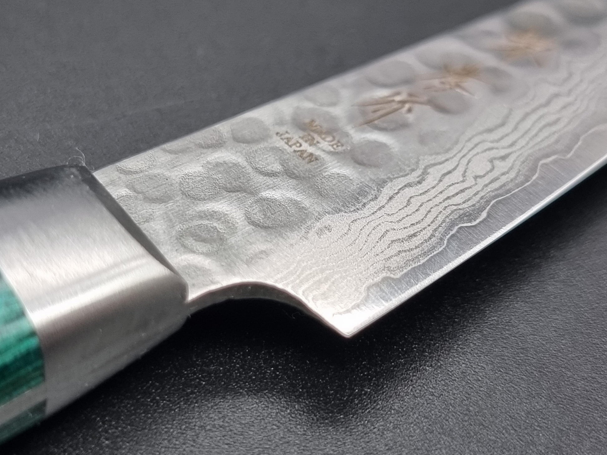 Sakai Takayuki VG10 17 Layer Hammered Damascus 80mm Paring with Green Handle - The Sharp Chef