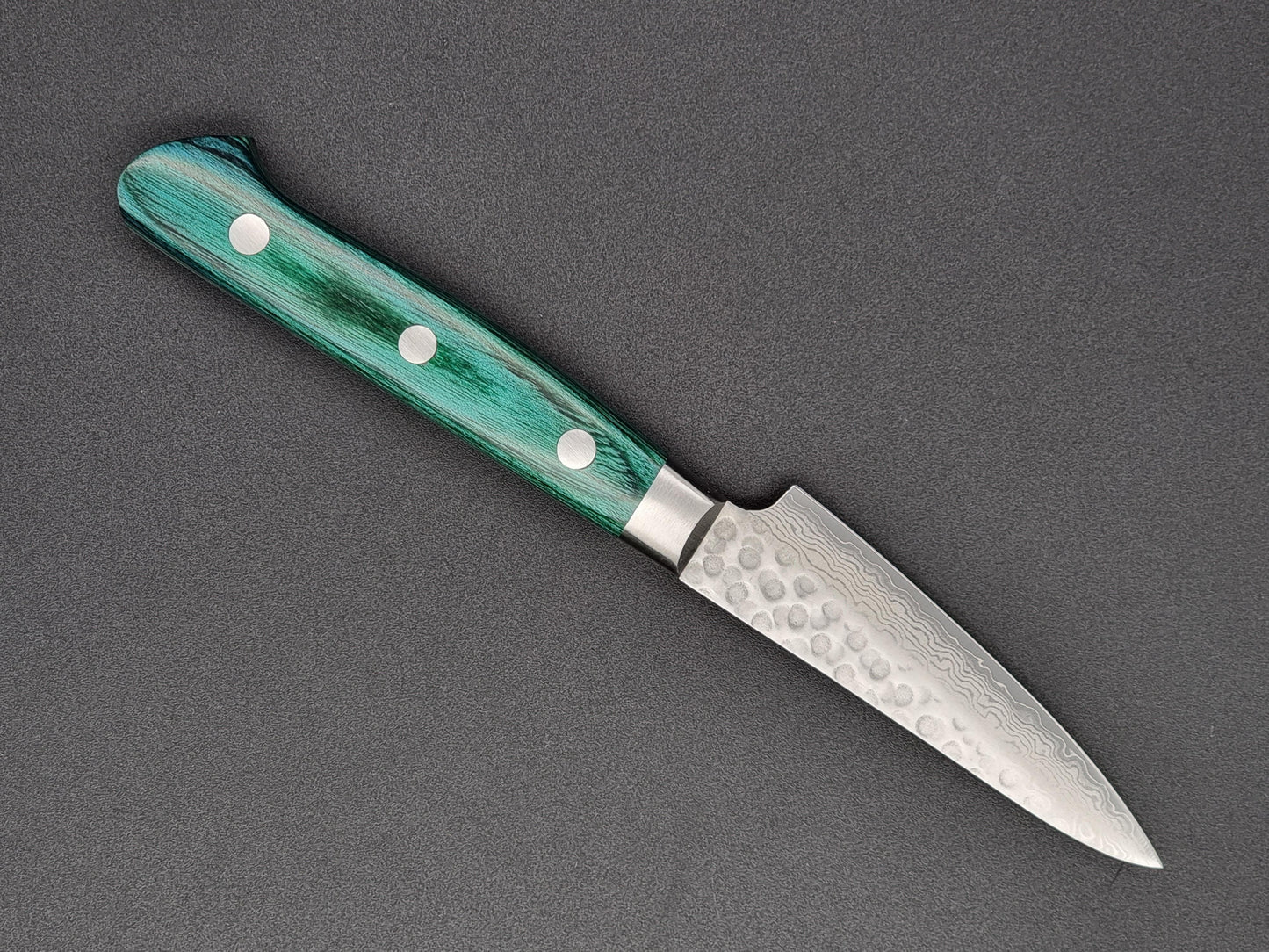 Sakai Takayuki VG10 17 Layer Hammered Damascus 80mm Paring with Green Handle - The Sharp Chef