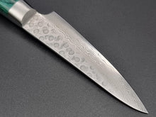 Sakai Takayuki VG10 17 Layer Hammered Damascus 80mm Paring with Green Handle - The Sharp Chef