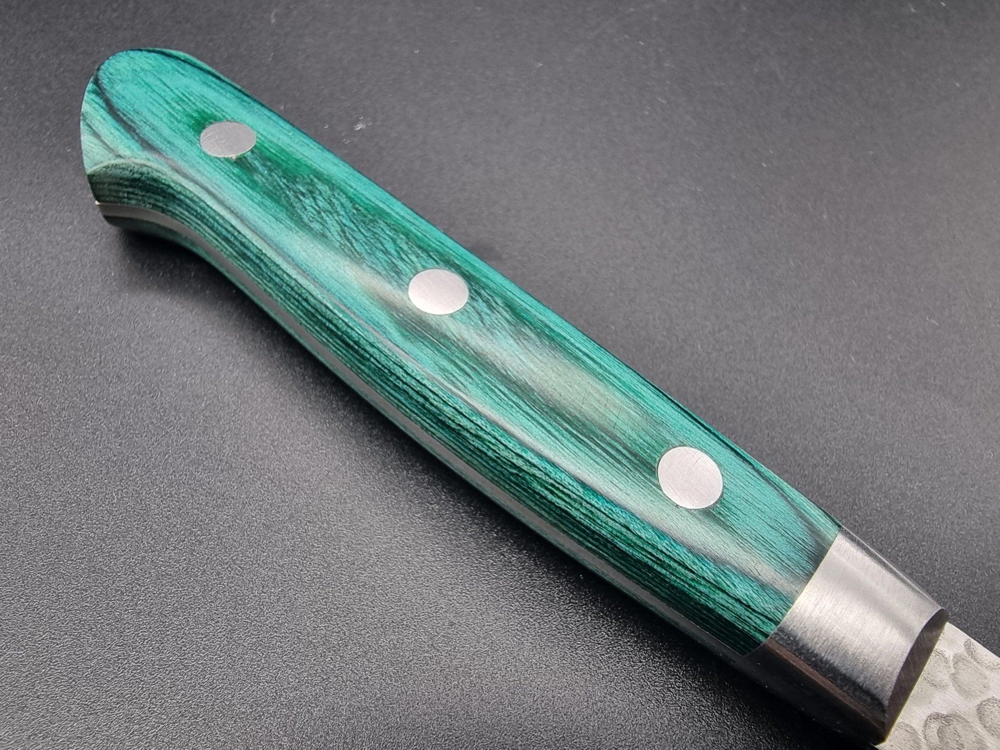 Sakai Takayuki VG10 17 Layer Hammered Damascus 80mm Paring with Green Handle - The Sharp Chef