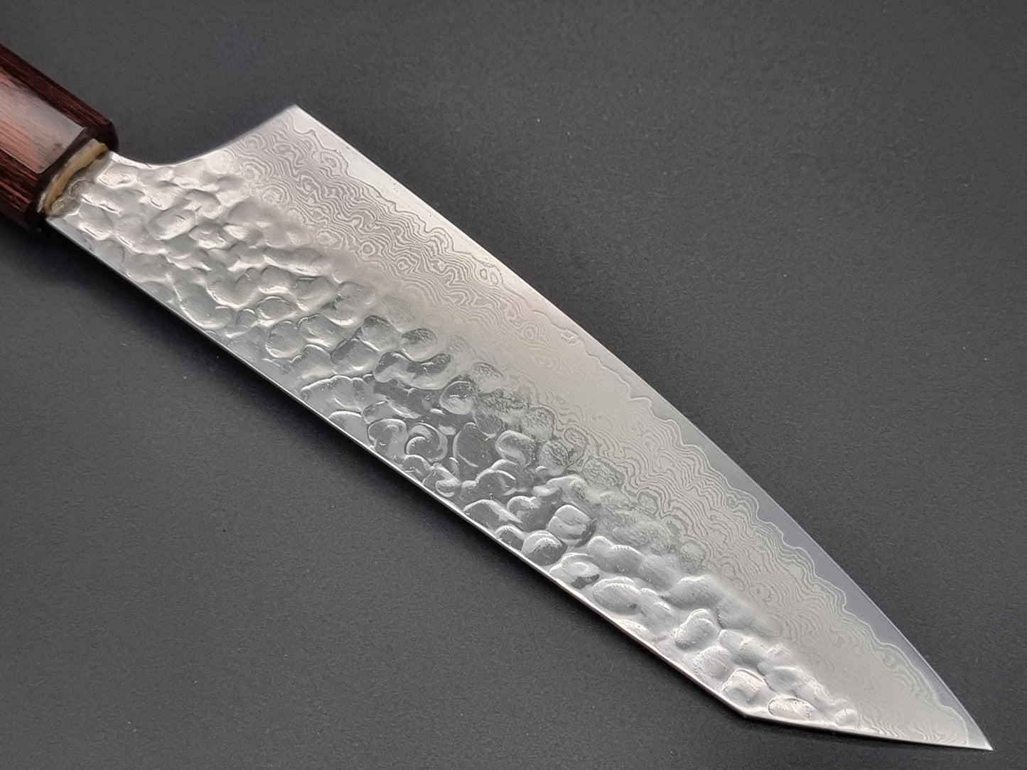 Sakai Takayuki VG10 33 Layer Hammered Damascus 160mm Kengata Santoku with American Cherry Handle - The Sharp Chef