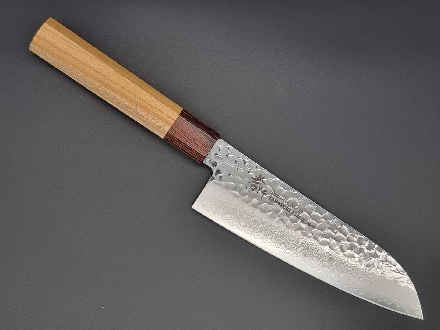 Sakai Takayuki VG10 33 Layer Hammered Damascus 170mm Santoku with American Cherry Handle - The Sharp Chef