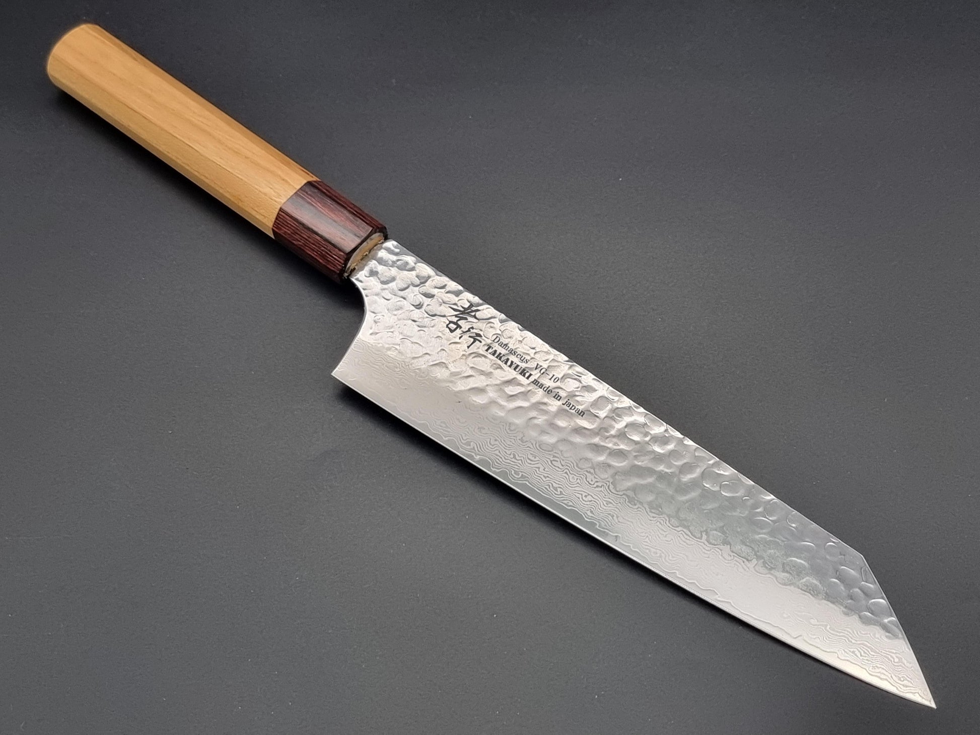 Sakai Takayuki VG10 33 Layer Hammered Damascus 190mm Kiritsuke Gyuto Japanese Knife with American Cherry Handle - The Sharp Chef