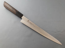Sakai Takayuki VG10 33 Layer Hammered Damascus 240mm Sujihiki with Angled Wenge Handle - The Sharp Chef