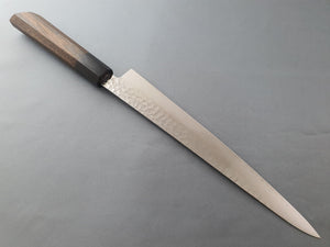 Sakai Takayuki VG10 33 Layer Hammered Damascus 240mm Sujihiki with Angled Wenge Handle - The Sharp Chef