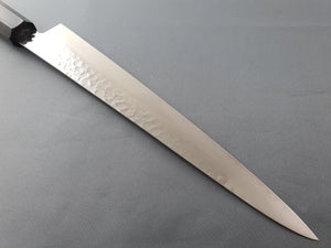 Sakai Takayuki VG10 33 Layer Hammered Damascus 240mm Sujihiki with Angled Wenge Handle - The Sharp Chef