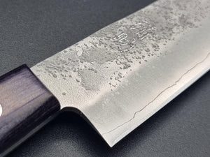 Seisuke Hamono Ginsan/Silver 3 Nashiji 135mm Petty - Purple Handle - The Sharp Chef
