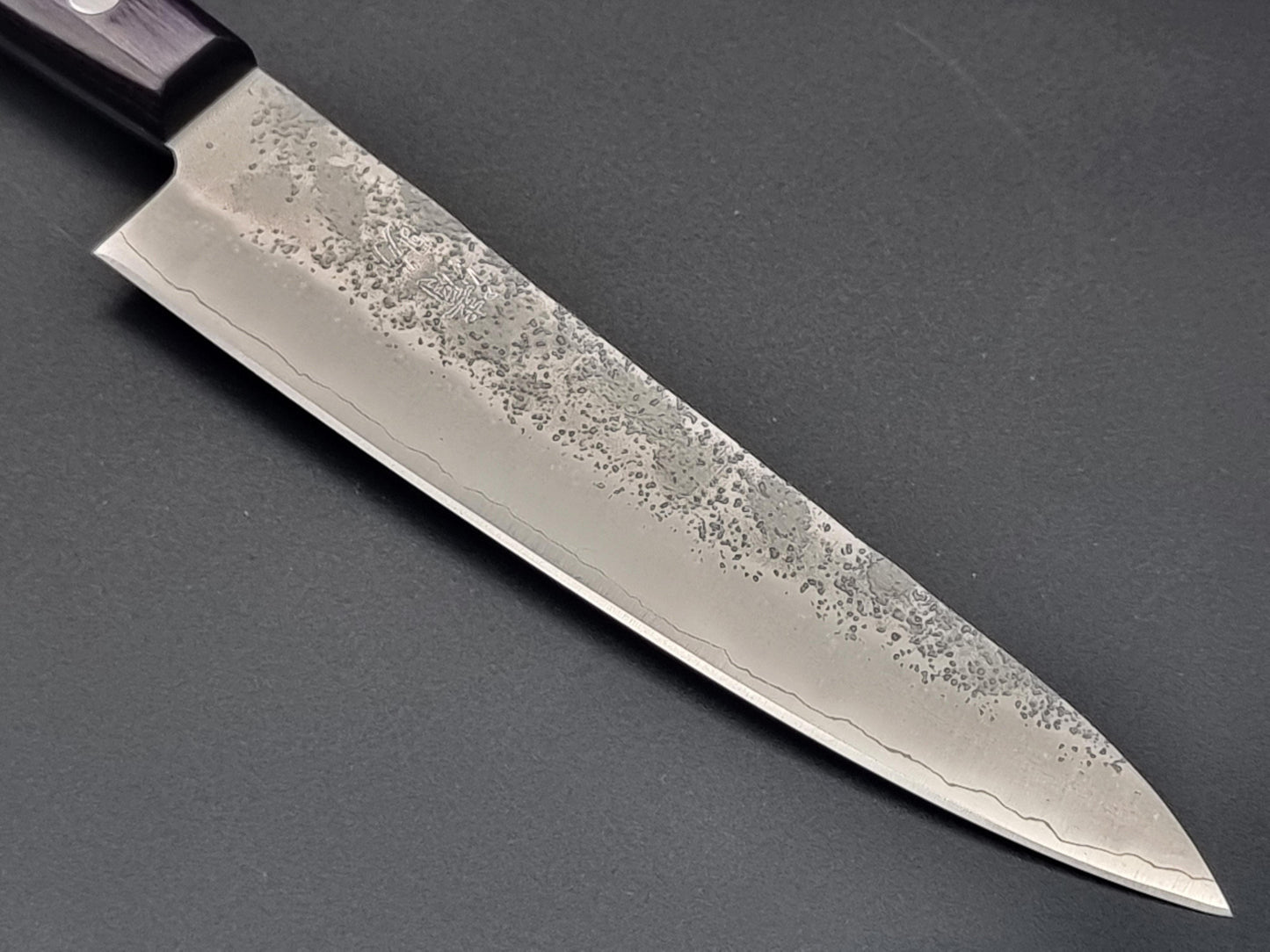 Seisuke Hamono Ginsan/Silver 3 Nashiji 135mm Petty - Purple Handle - The Sharp Chef