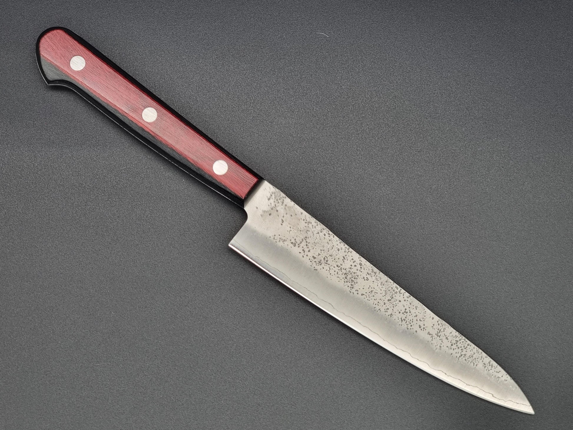 Seisuke Hamono Ginsan/Silver 3 Nashiji 135mm Petty - Red Handle - The Sharp Chef