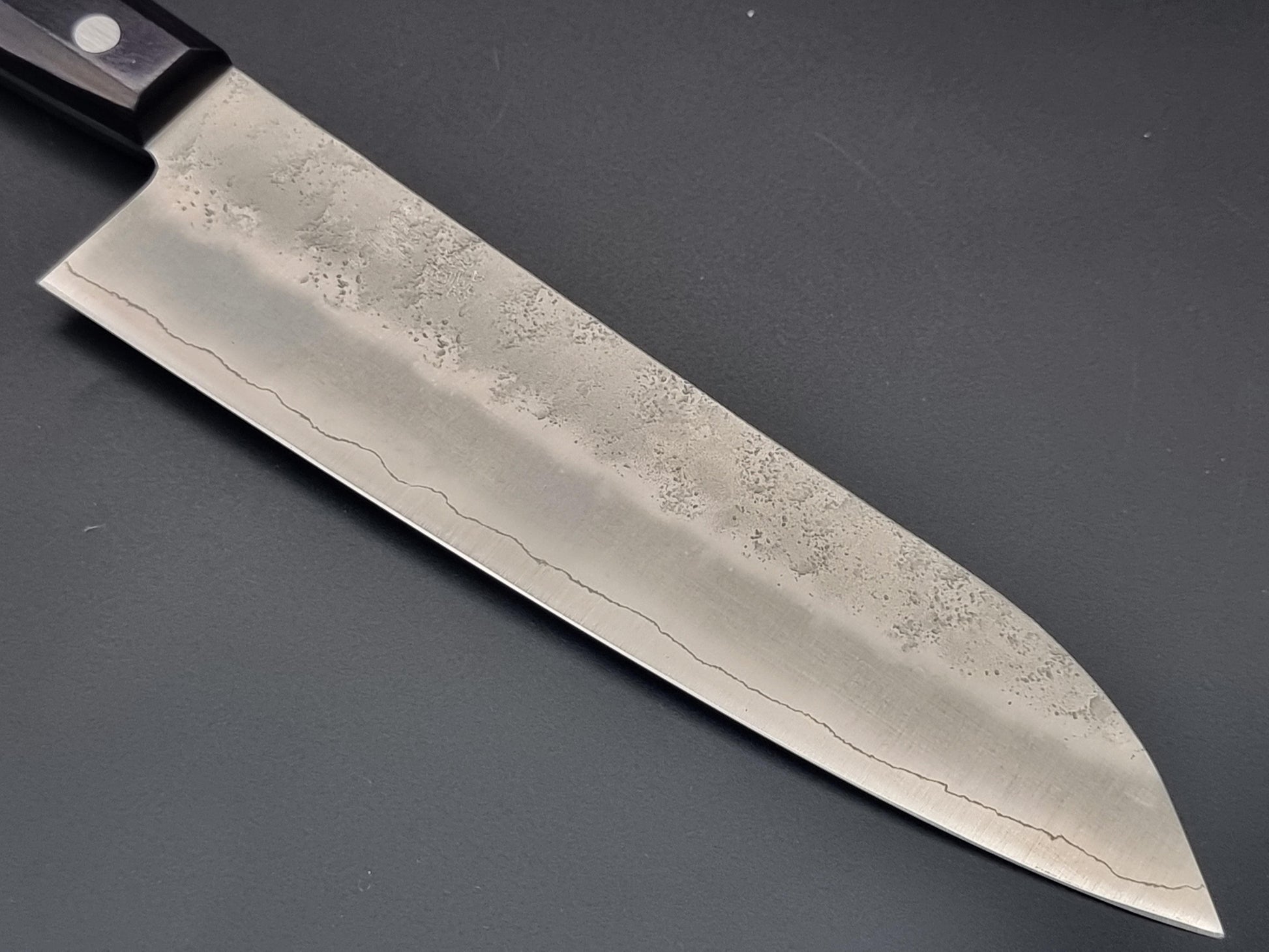 Seisuke Hamono Ginsan/Silver 3 Nashiji 180mm Santoku - Purple Handle - The Sharp Chef