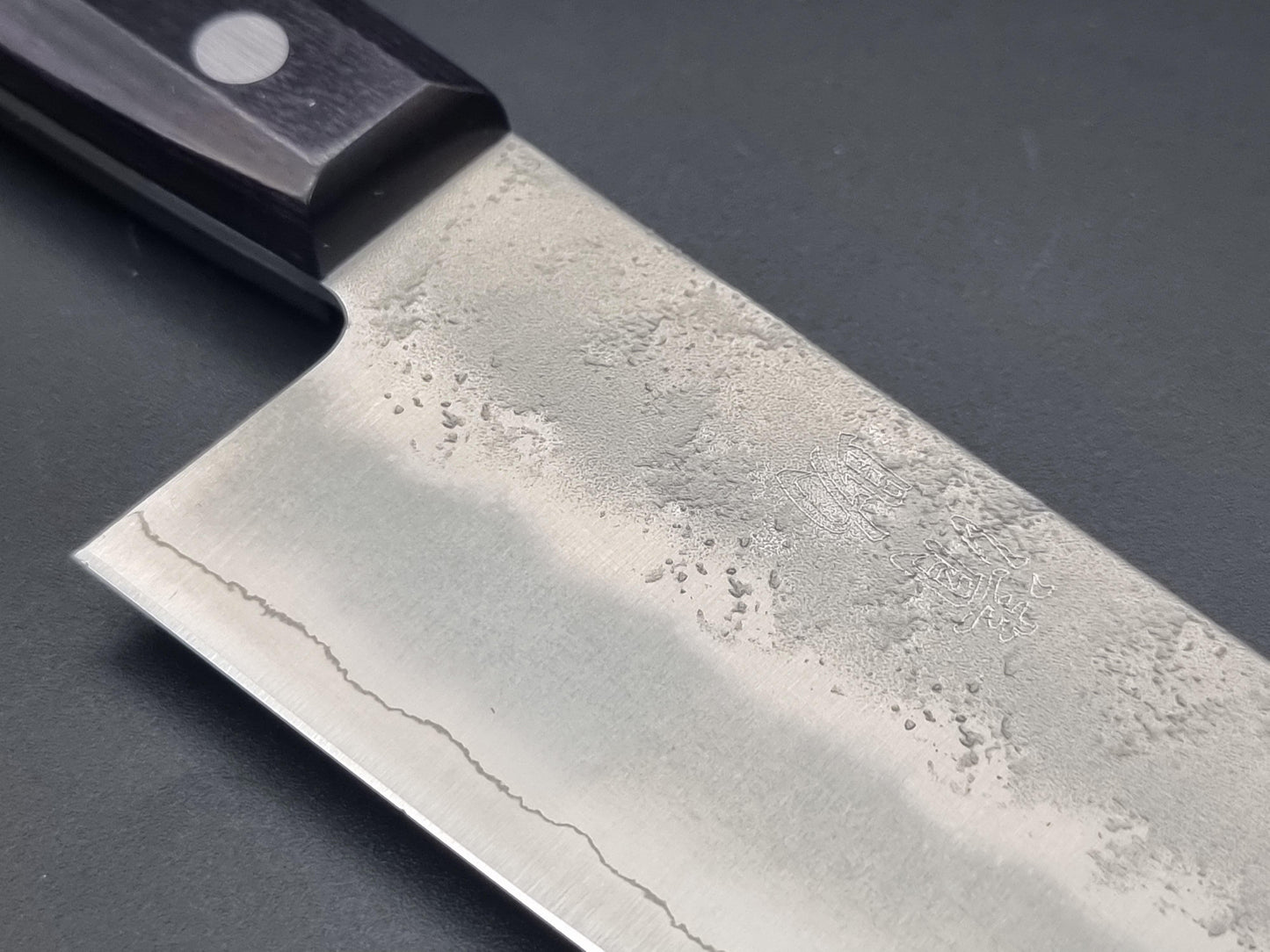 Seisuke Hamono Ginsan/Silver 3 Nashiji 180mm Santoku - Purple Handle - The Sharp Chef