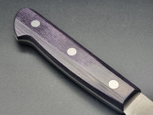 Seisuke Hamono Ginsan/Silver 3 Nashiji 180mm Santoku - Purple Handle - The Sharp Chef
