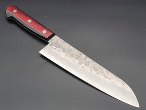 Seisuke Hamono Ginsan/Silver 3 Nashiji 180mm Santoku - Red Handle - The Sharp Chef
