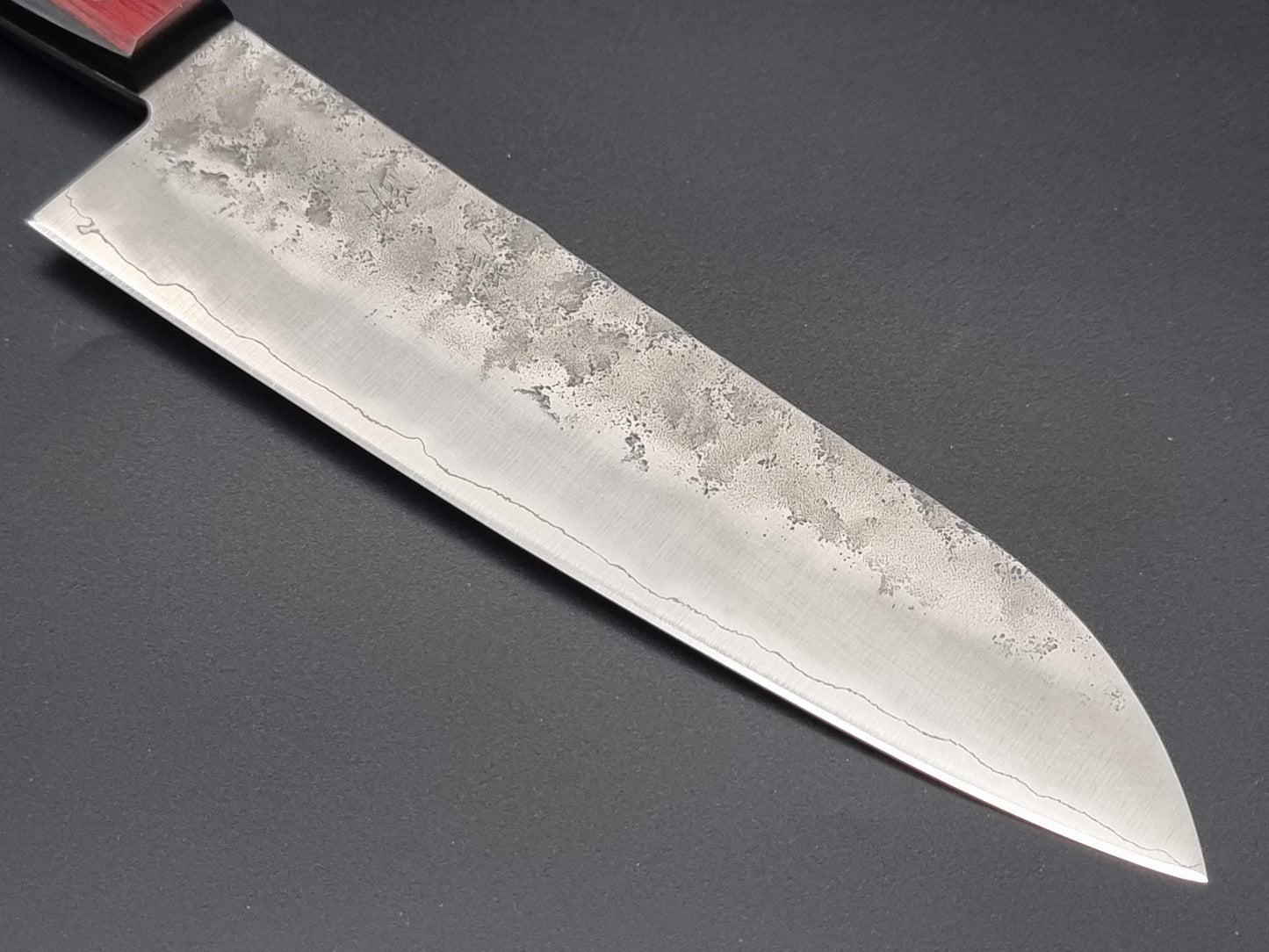 Seisuke Hamono Ginsan/Silver 3 Nashiji 180mm Santoku - Red Handle - The Sharp Chef