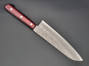 Seisuke Hamono Ginsan/Silver 3 Nashiji 180mm Santoku - Red Handle - The Sharp Chef