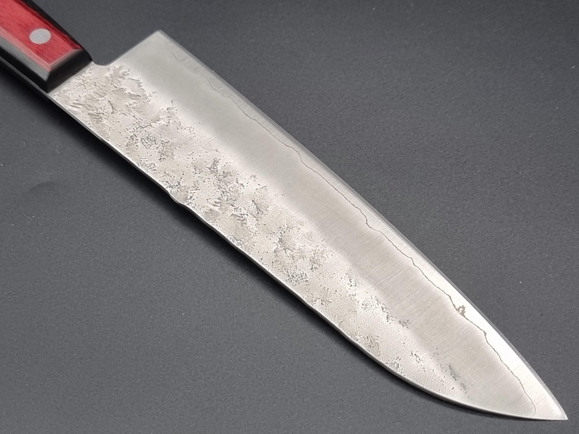 Seisuke Hamono Ginsan/Silver 3 Nashiji 180mm Santoku - Red Handle - The Sharp Chef