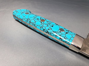 Takeshi Saji R2/SG2 Black Damascus 210mm Gyuto Knife with Special Blue Handle - The Sharp Chef