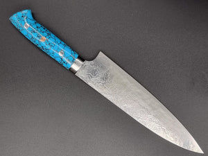 Takeshi Saji R2 Diamond Finish Damascus TCA Japanese Chef's Gyuto Knife  210mm with Blue Turquoise Handle