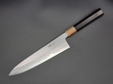 Yoshikazu Tanaka Shirogami 1 Damascus 240mm Gyuto with Ebony Buffalo Handle - The Sharp Chef