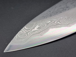 Yoshikazu Tanaka Shirogami 1 Damascus 240mm Gyuto with Ebony Buffalo Handle - The Sharp Chef