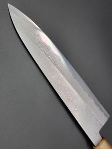 Yoshikazu Tanaka Shirogami 1 Damascus 240mm Gyuto with Ebony Buffalo Handle - The Sharp Chef