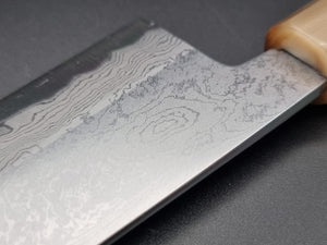 Yoshikazu Tanaka Shirogami 1 Damascus 240mm Gyuto with Ebony Buffalo Handle - The Sharp Chef