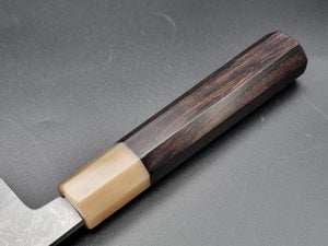 Yoshikazu Tanaka Shirogami 1 Damascus 240mm Gyuto with Ebony Buffalo Handle - The Sharp Chef